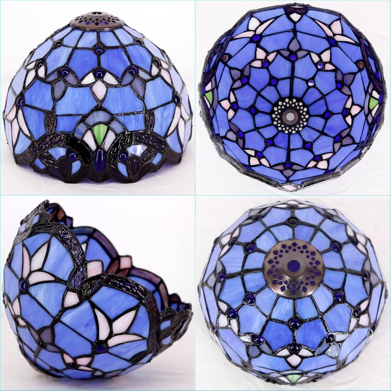 TCODTPOL Small Tiffany Lampshade Replacement Only Stained Glass Style Lamp Shade 8 Inch Fit for Table Desk Lamp, Pendant Ceiling Light Fixture (Blue Baroque) - Image 4